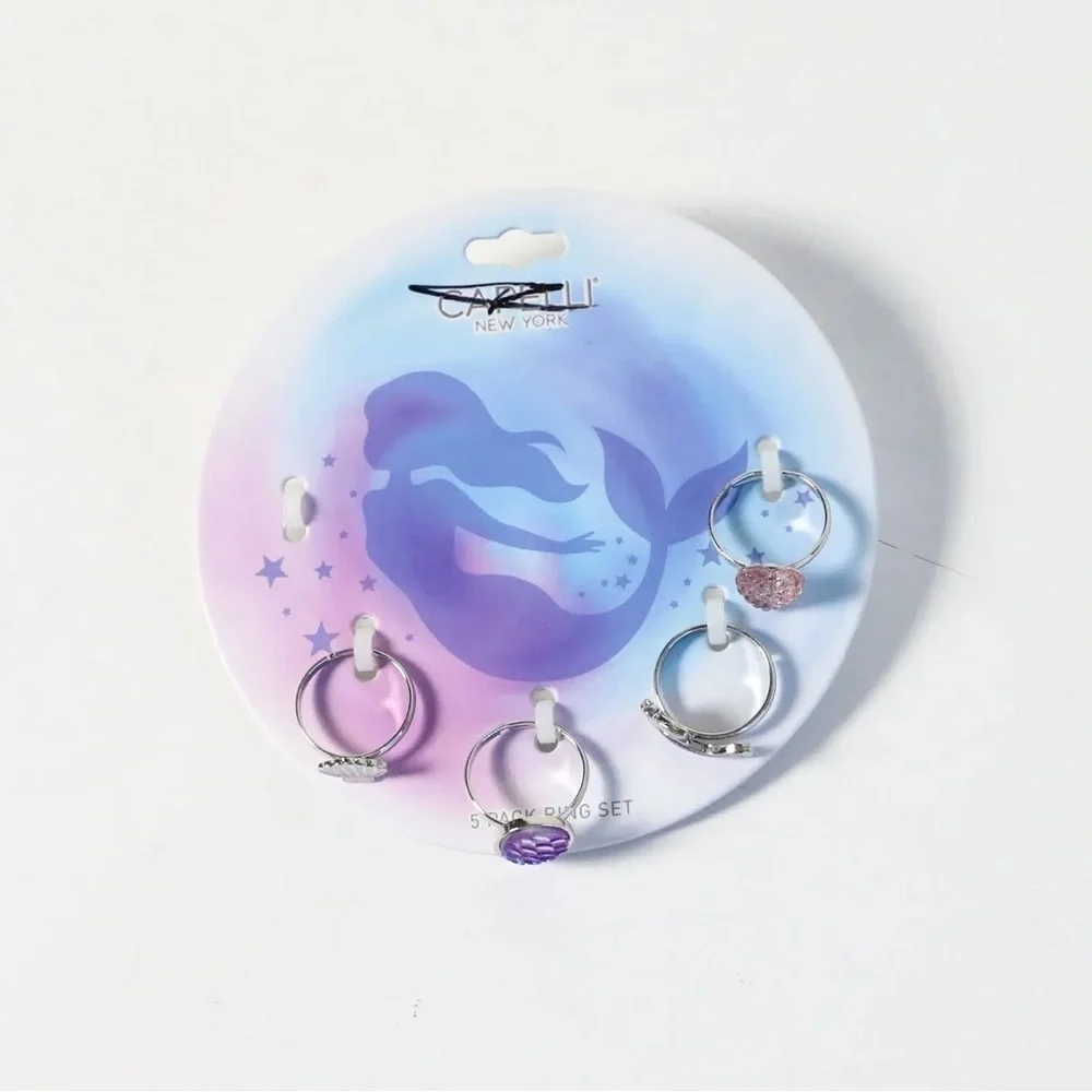 Capelli New York Set of 4 mermaid rings girls jewellery adjustable dolphin shell